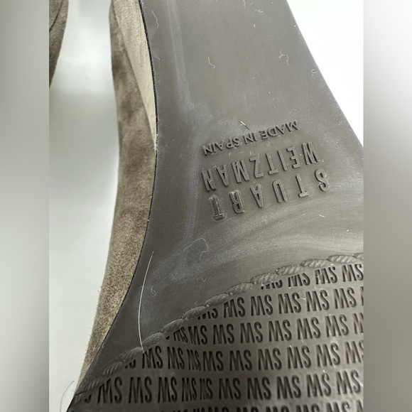 Stuart Weitzman Brown Taupe Suede Slip On Wedge Heels Buckle Womens 10 - Picture 12 of 13